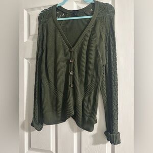 torrid Olive Green Open-Knit Button Front Cardigan